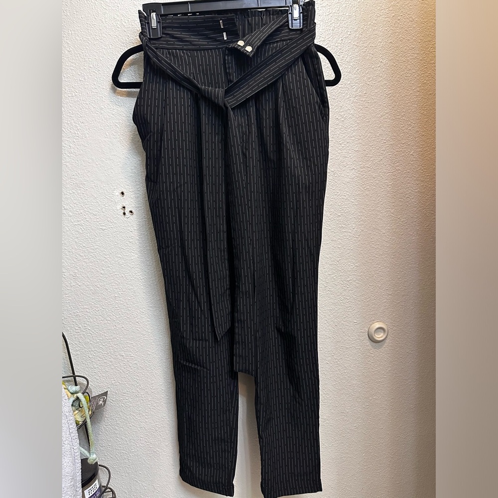 Lark & Grey Pinstripe Hook-Clasp, Tie-Waist Trousers